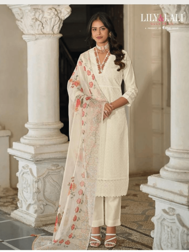 Lily and Lali Kashish Schiffli Kurti Pant Dupatta Collection